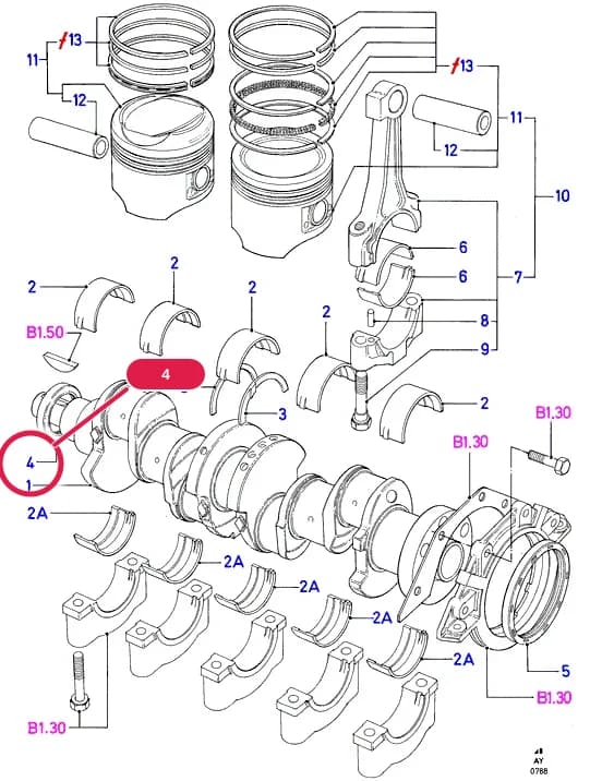 AYB CVH — AYB01 CVH.Engine/Block And Internals › AYB01040 Crankshaft/Pistons And Bearings