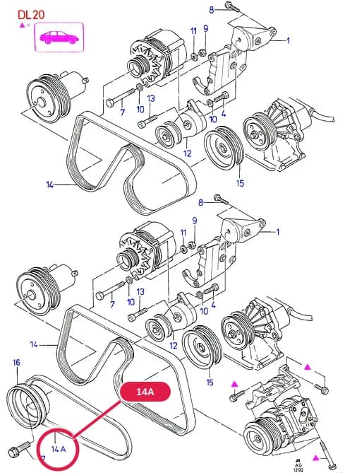 Driving Belt; With Air Conditioning; 4WD; DOHC 2.0 — AGE DOHC(DL/DH) — AGE07 DOHC(DL/DH).Alternator/Starter Motor & Ignition › AGE07010 Alternator Mountings & Drive Belts; DOHC