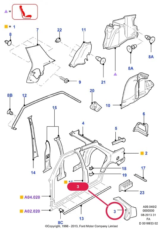 Support - Quarter Panel Wheelhouse; RH; 4 Door Saloon; (-)"TR" — A Body And Related Parts — A09 Body And Related Parts.Side Panels/Side Trim/Side Glass › A09040 Quarter Panels And Related Parts