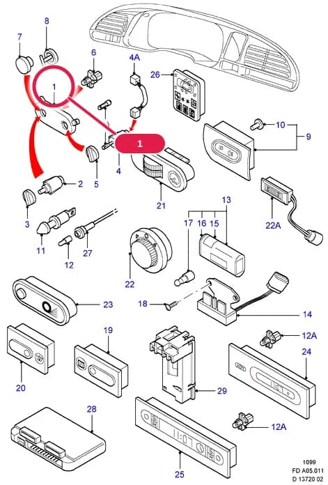 Housing - Switch; LHD; (-)"TH" — A Body And Related Parts — A05 Body And Related Parts.Instrument Panel › A05011 Instrument Panel Related Parts