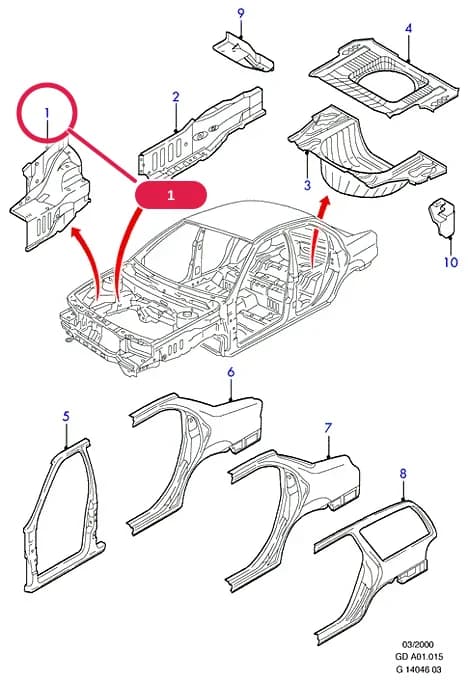 Apron Assy - Front Fender; RH — A Body And Related Parts — A01 Body And Related Parts.Bodyshells/Repair Panels/Mouldings › A01015 Repair Panels