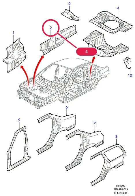 Member Assy - Floor Side - Front; LH — A Body And Related Parts — A01 Body And Related Parts.Bodyshells/Repair Panels/Mouldings › A01015 Repair Panels