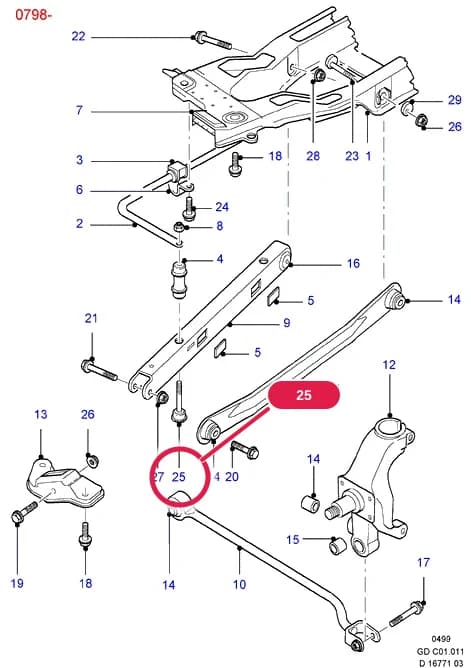 C Rear Axle Less Brakes — C01 Rear Axle Less Brakes.Rear Axle › C01011 Cross Member/Rear Suspension Arms