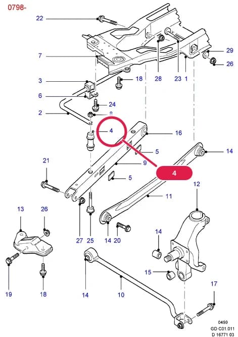 C Rear Axle Less Brakes — C01 Rear Axle Less Brakes.Rear Axle › C01011 Cross Member/Rear Suspension Arms