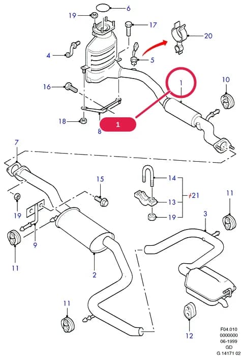 F Engine Assemblies Mounted On Body — F04 Engine Assemblies Mounted On Body.Exhaust System And Heat Shields › F04010 Exhaust System;