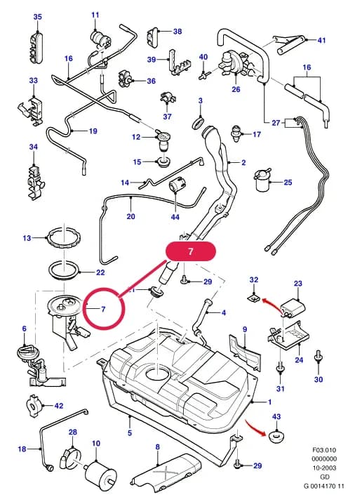 Sender And Pump Assy; (2.5L Duratec EFI Less Fuel Computer OR Zetec-E Less Fuel Computer) — F Engine Assemblies Mounted On Body — F03 Engine Assemblies Mounted On Body.Fuel Tank And Related Parts › F03010 Fuel Tank & Related Parts