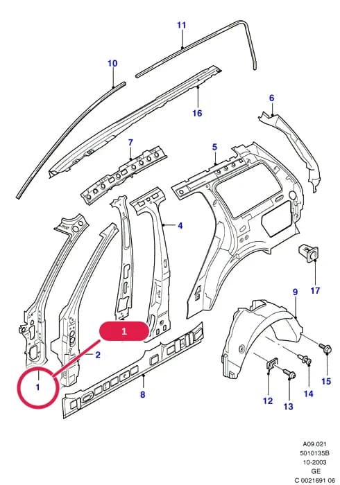 Panel Assy - "A" Pillar - Inner; RH — A Body And Related Parts — A09 Body And Related Parts.Side Panels/Side Trim/Side Glass › A09021 Side Panels - Inner