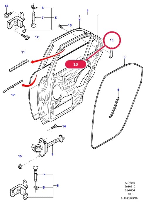 Cover; RH — A Body And Related Parts — A07 Body And Related Parts.Rear Doors And Related Parts › A07010 Rear Doors, Hinges & Weatherstrips