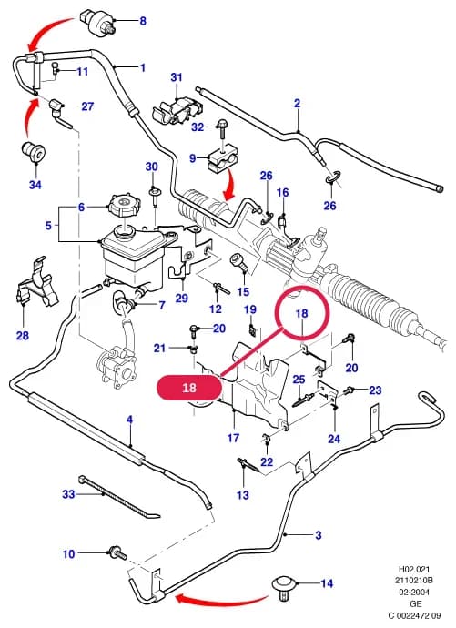 Bracket; 3.0L Duratec ST EFI (220PS) — H Steering Gear - Gear Change — H02 Steering Gear - Gear Change.Steering Systems › H02021 Supply & Return Hoses - Power Strg