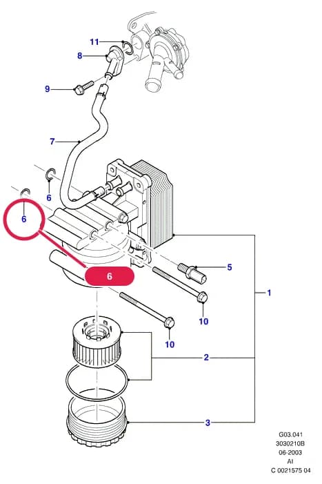 "O" Ring; Mondeo 2001-2007; 2.0L Duratorq DI — AIG Duratorq Engine — AIG03 Duratorq Engine.Oil Pump/Pan/Filter/Level Indicator › AIG03041 Oil Cooler And Filter; Diesel