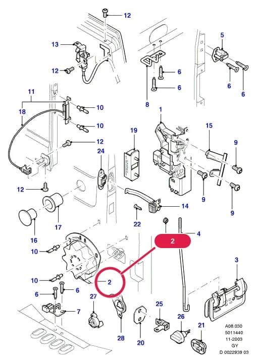 Handle Assy - Door - Inner; RH — A Body And Related Parts — A08 Body And Related Parts.Rear Doors And Related Parts › A08030 Back Door Lock Controls