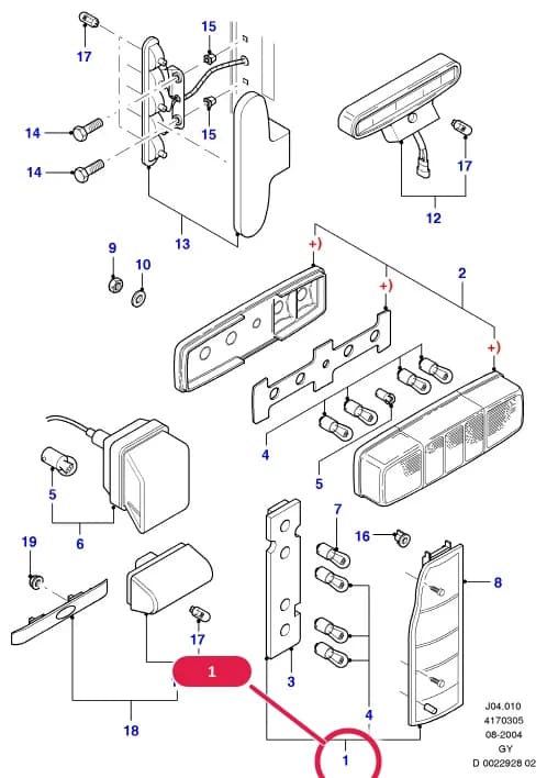 Lamp Assy - Rear, Stop And Flasher; RH; All Kombi/Bus/Crewbus/Van — J Electrical System — J04 Electrical System.Rear Lamps › J04010 Rear Lamps