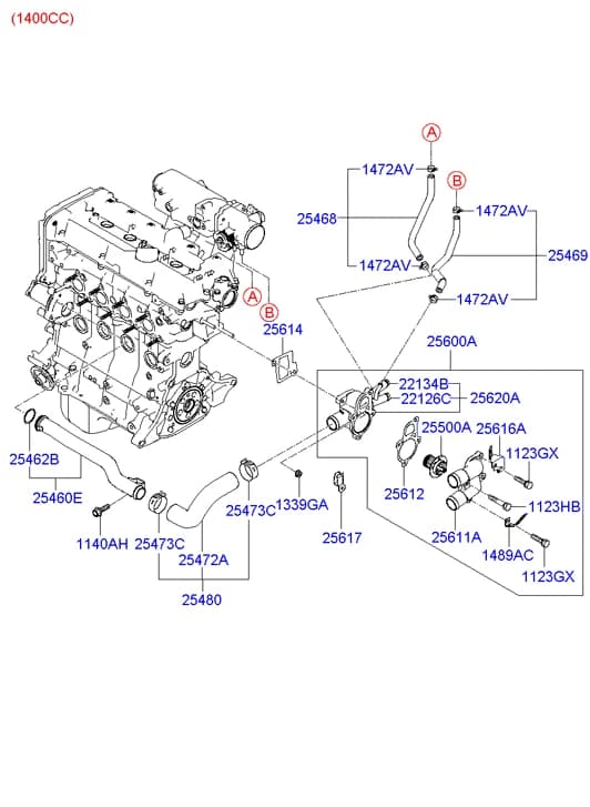 THERMOSTAT ASSY — Accent Accent MC (2005–2012) — Radiator hose & reservoir tank