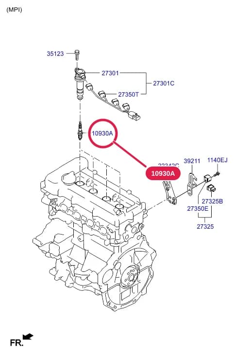 Weather Type: WEATHER - THE TROPICAL ZONE;Engine Type: DOHC - MPI;Transaxle: MANUAL T/M - 6 SPEED 2WD — 2018 VELOSTER 15 (2014-) — ENGINE › 39273A SPARK PLUG & CABLE