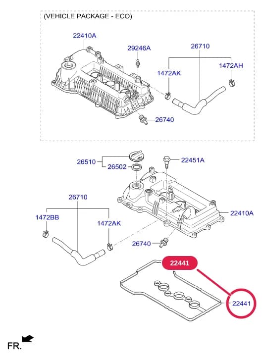 Engine Capacity: 1000 CC - KAPPA — 2018 i10 17 (TURKEY PLANT-EUR) (2016-) — ENGINE › 20224B ROCKER COVER