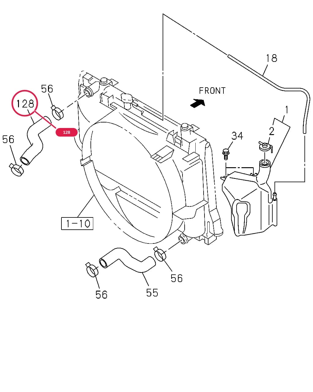 HOSE; WATER,RAD INL — 51488 - UCR/UCS(THAILAND)     14 - 14 — 1 - Fuel Tank, Cooling, Air Intake, Exhaust System › 1-11 - RADIATOR HOSE AND SUB TANK