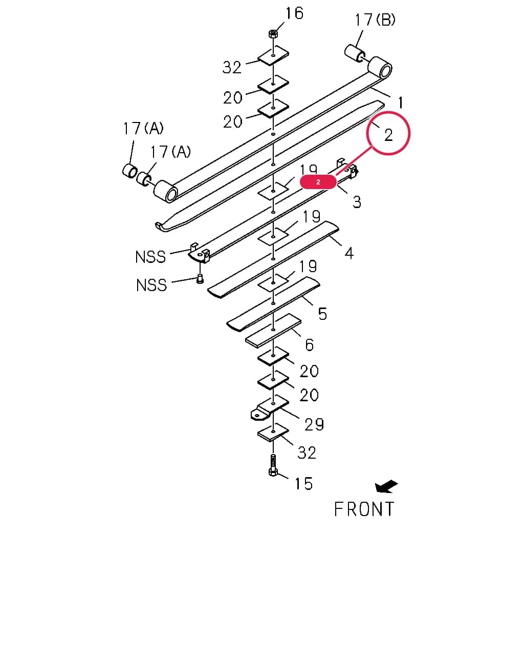 07.415 SPRING; LEAF,NO 2,FRT — 50697 - NPR/NQR-LHD     94 - 98 — 4 - Propeller Shaft, Axles, Steering, Suspension › 4-55B - FRONT LEAF SPRING