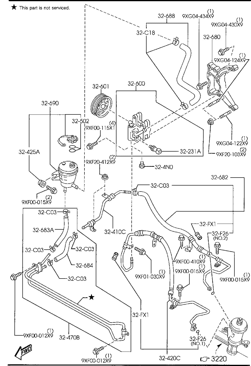 2001 TRIBUTE — CHASSIS AXLE SUSPENSION,BRAKE & STEERING › 3240A  - POWER STEERING SYSTEM (2000CC)