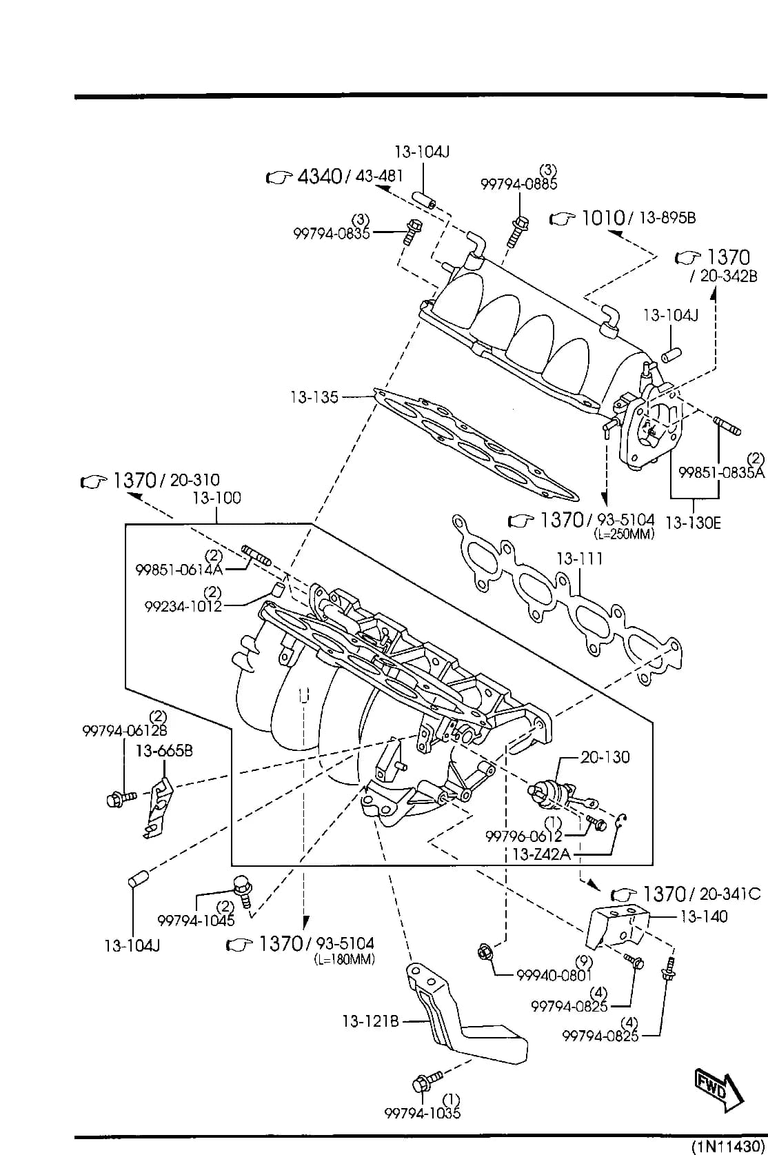 1999 MIATA — GASOLINE-ENGINE 4-CYLINDER SUPPLEMENT › 1300A  - INLET MANIFOLD