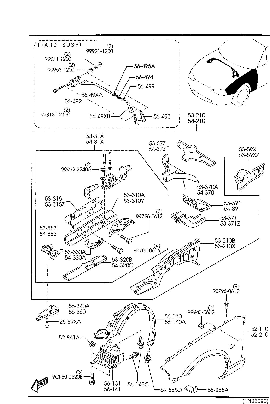 1999 MIATA — BODY EXTERIOR TRIM › 5320A  - FENDER & WHEEL APRON PANELS