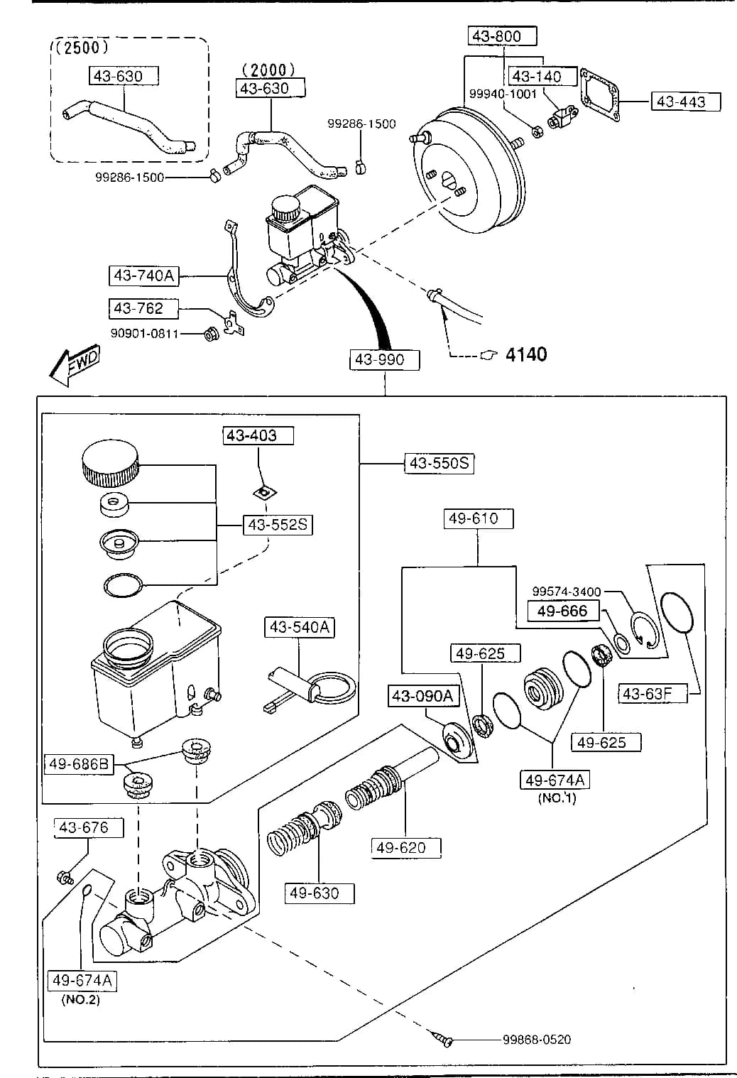 1995 626 — CHASSIS PIPING & FUEL TANK › 4340 B - BRAKE MASTER CYLINDER & POWER BRAKE (W/ANTI LOCK BRAKE)