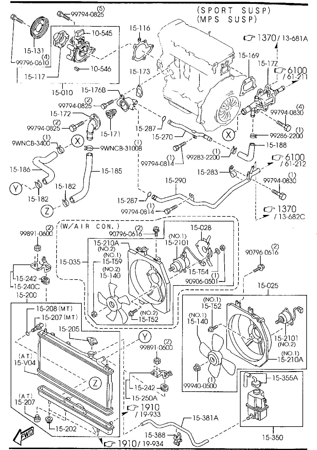 2001 PROTEGE — GASOLINE-ENGINE 4-CYLINDER SUPPLEMENT › 1500AB - COOLING SYSTEM (2000CC)