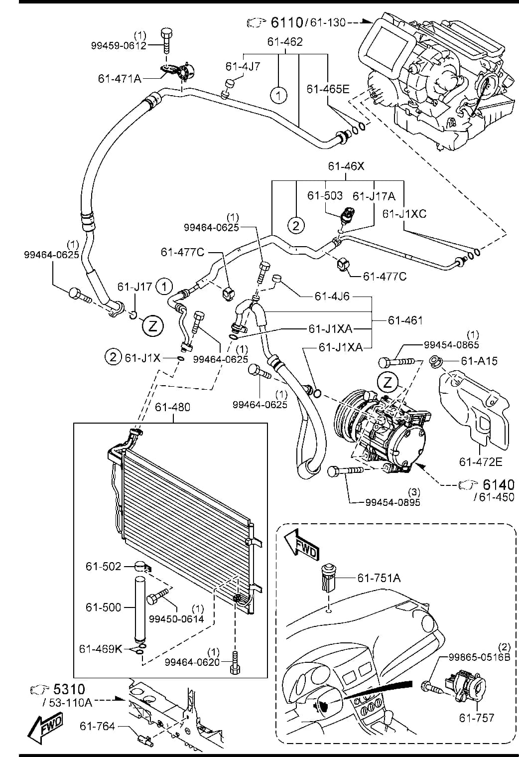 A (BBM4-61-480D)  HEATER CONTROL-MECHA., W/MANUAL AIR CON. HEATER CONTROL-ELECT.,W/FULL AUTO AIR CON.         - 121003BL1**       -735493 — 2012 MAZDA3 — BODY INTERIOR TRIM › 6130AC - AIR CONDITIONER (2300CC)