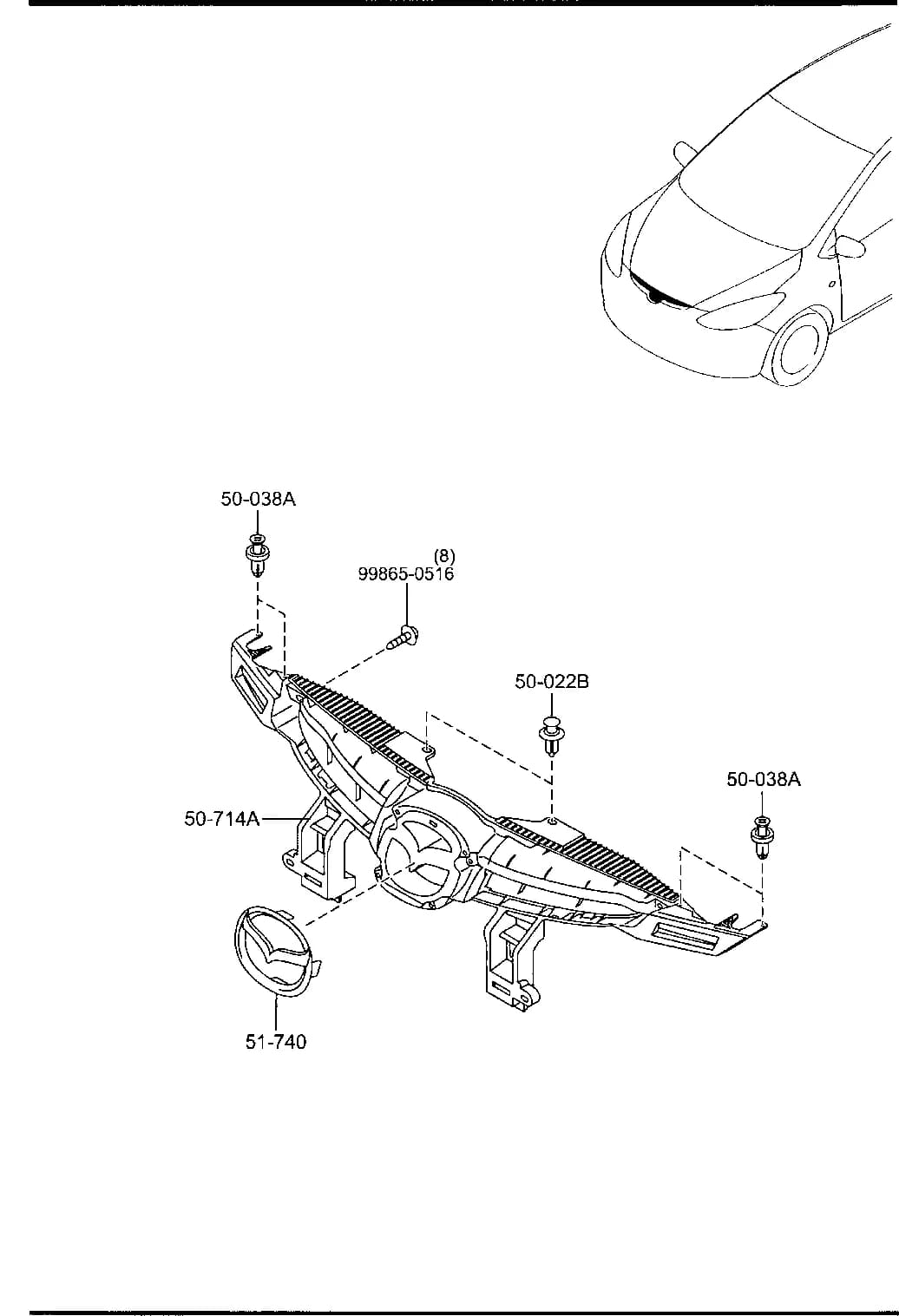 2014 MAZDA2 — BODY EXTERIOR TRIM › 5005A  - RADIATOR GRILLE