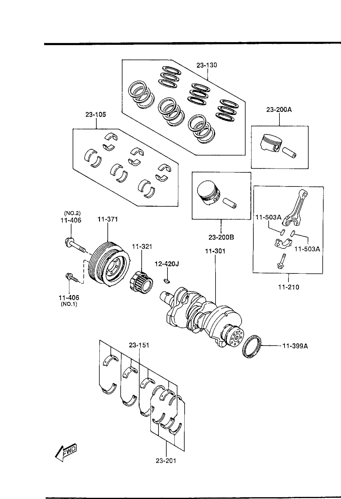 1995 MILLENIA — GASOLINE-ENGINE V6-CYLINDER TRANSMISSION › 1100A  - PISTON,CRANKSHAFT & FLYWHEEL (2300CC)