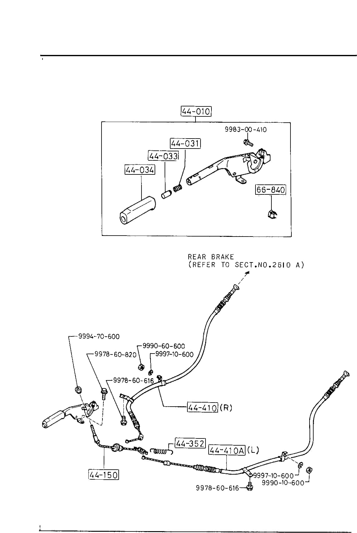 1986 323 — CHASSIS PIPING & FUEL TANK › 4400 A - PARKING BRAKE SYSTEM (REAR DISC BRAKE)