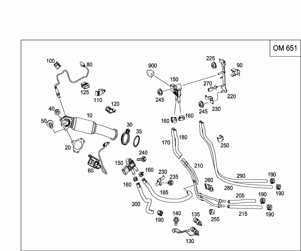 NOX SENSORTO THREE-WAY CATALYTIC CONVERTERU43Replaced by A  0009052909 — 246.202 — 49 EXHAUST SYSTEM › 218 EXHAUST SYSTEM FOR FOUR-CYLINDER DIESEL VEHICLES