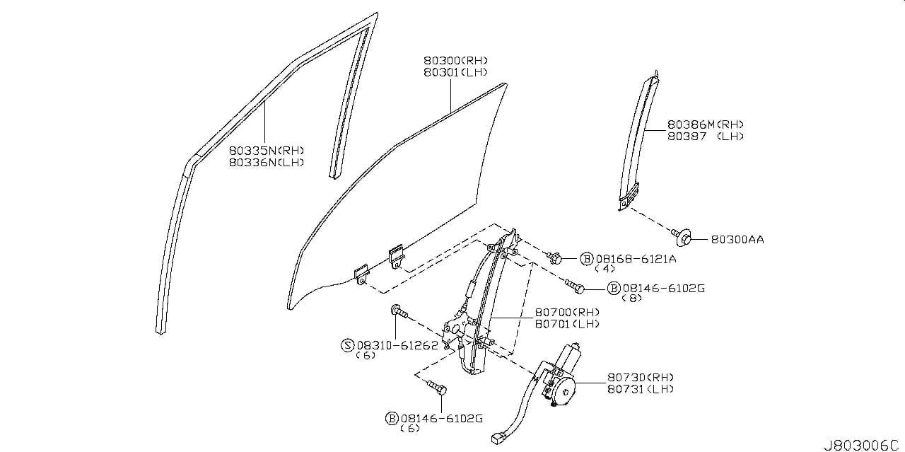 ﾚｷﾞﾕﾚ-ﾀ- ｱﾂｾﾝﾌﾞﾘ-,ﾄﾞｱ ｳｲﾝﾄﾞｳ RH — X-TRAIL (T30) — Body › 803A 001