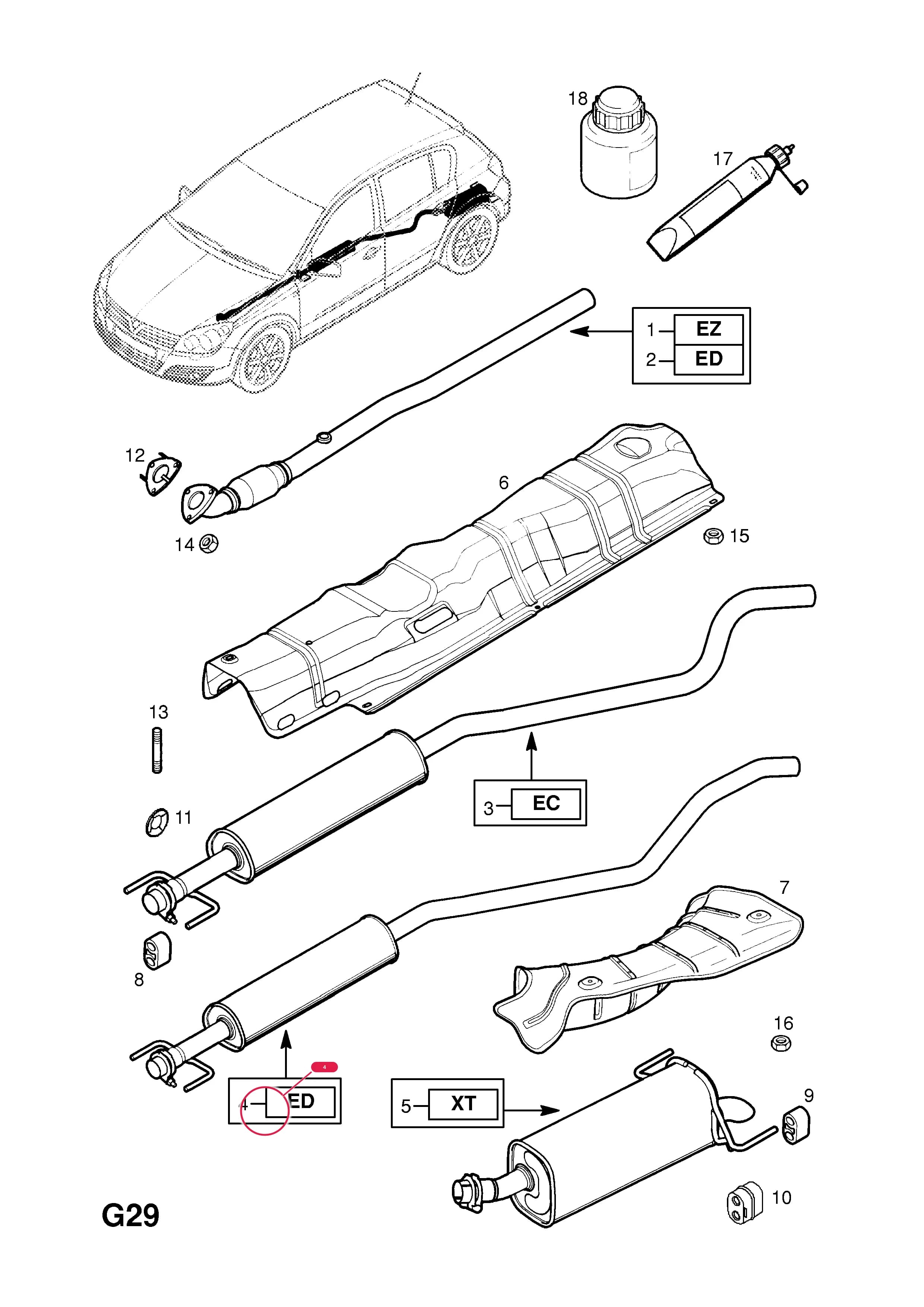 SILENCER,ASSY.,FRONT,AND CENTRE PIPE (IDENT ED) — Opel  ASTRA-H ( 2004 - ) — G FUEL AND EXHAUST › 87.EXHAUST PIPE,SILENCER AND CATALYTIC CONVERTER