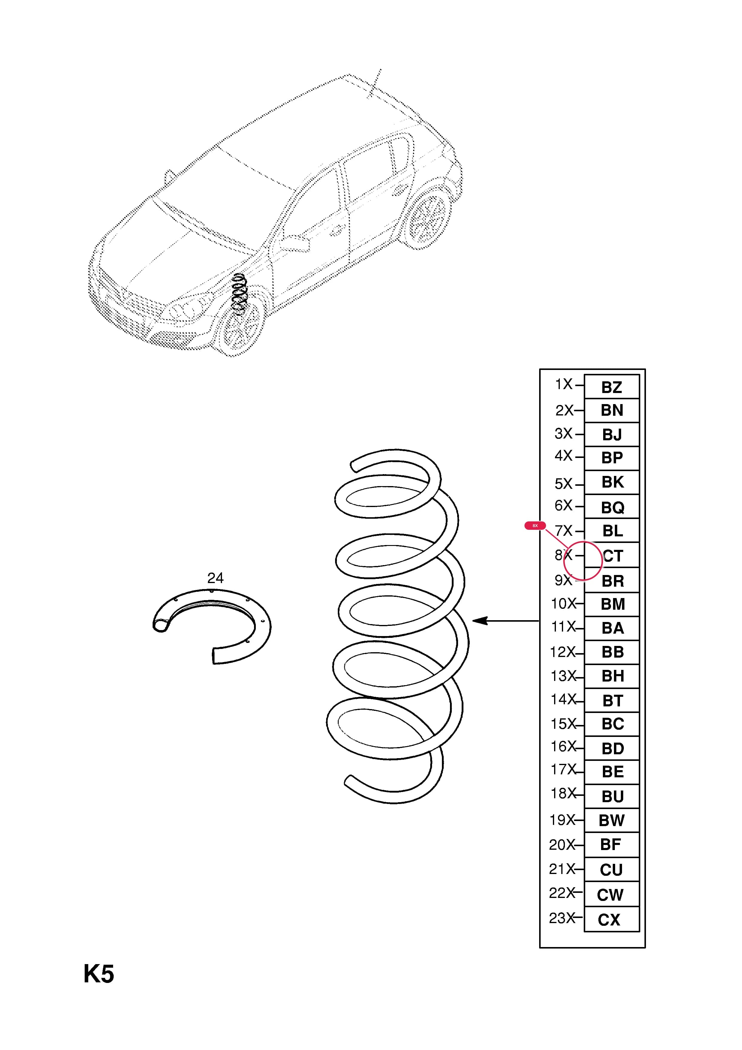 SPRING,FRONT,SET (IDENT CT) — Opel  ASTRA-H ( 2004 - ) — K FRONT AXLE AND SUSPENSION › 97.HATCH,ESTATE,VAN (L08,L35,L48,L70) (Z12XEP[LB4],Z14XEL[LKA],Z14XEP[LJ2] PETROL ENGINES) (NOT USED WITH LOWERED SPORTS CHASSIS)