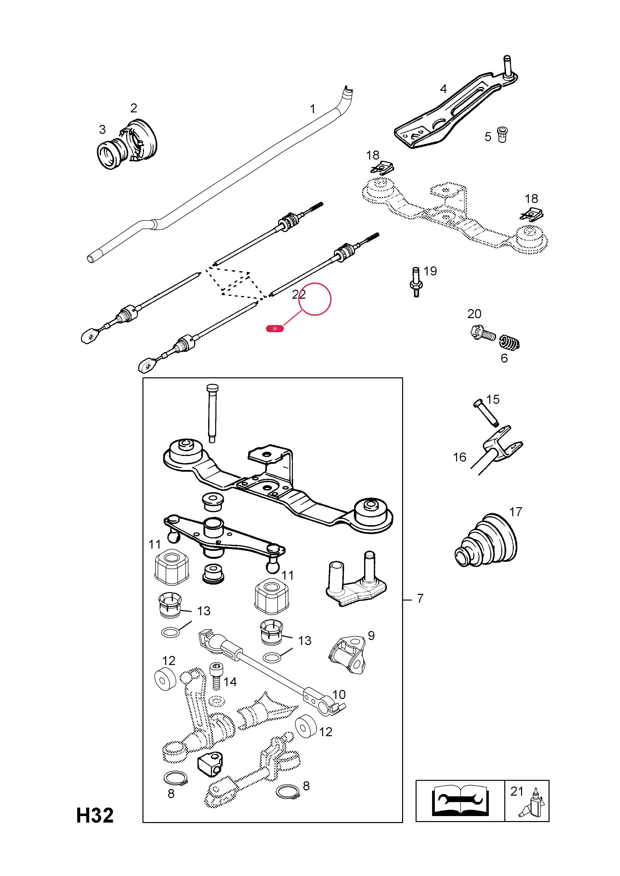 CABLE,ASSY.,GEARSHIFT CONTROL (IDENT EH) — Opel  ASTRA-H ( 2004 - ) — H TRANSMISSION › 9 GEARSHIFT CONTROL - USED WITH FIVE SPEED MANUAL TRANSMISSION