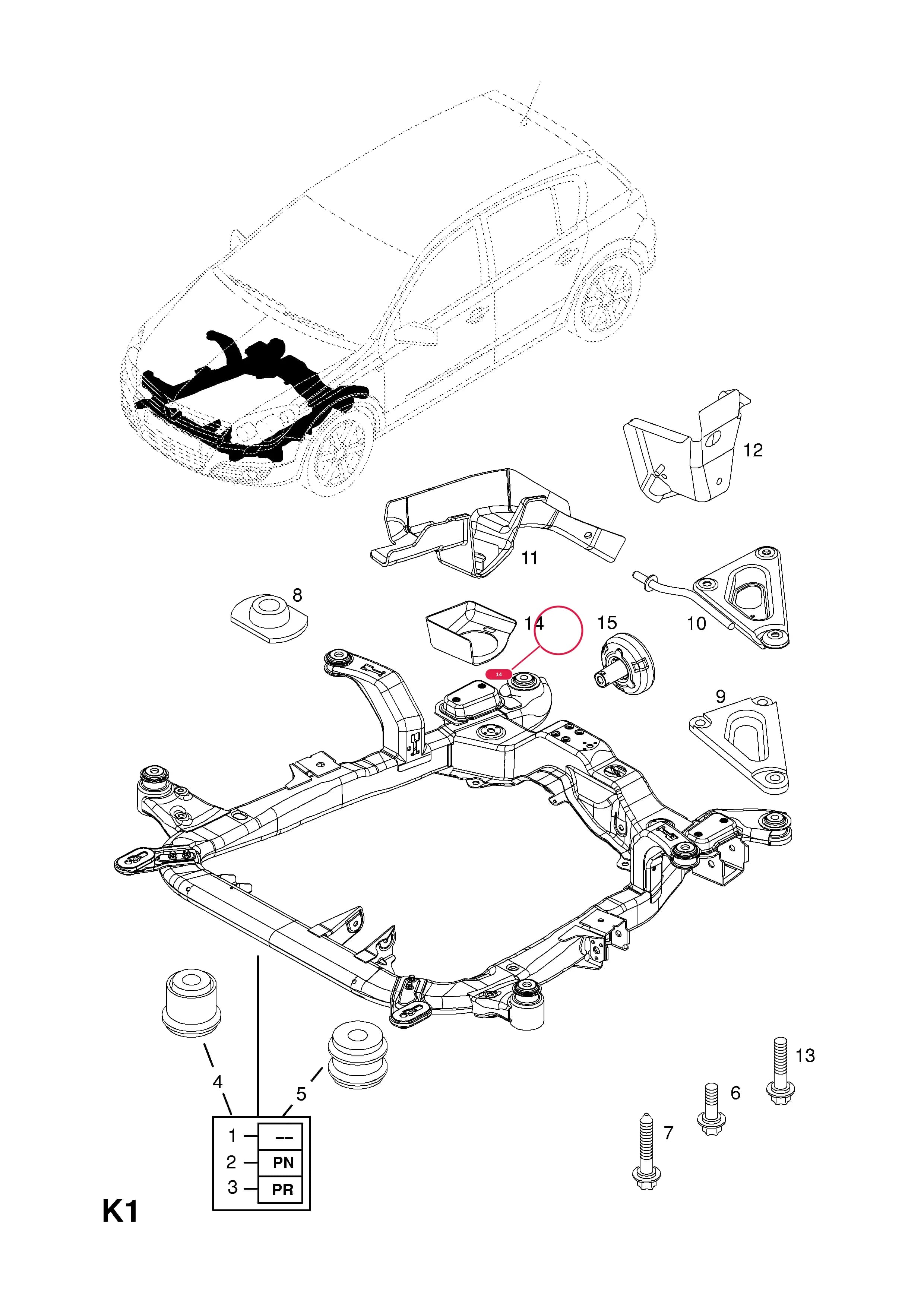 REINFORCEMENT,DRIVETRAIN,RH — Opel  ASTRA-H ( 2004 - ) — K FRONT AXLE AND SUSPENSION › 1.ENGINE AND FRONT SUSPENSION FRAME
