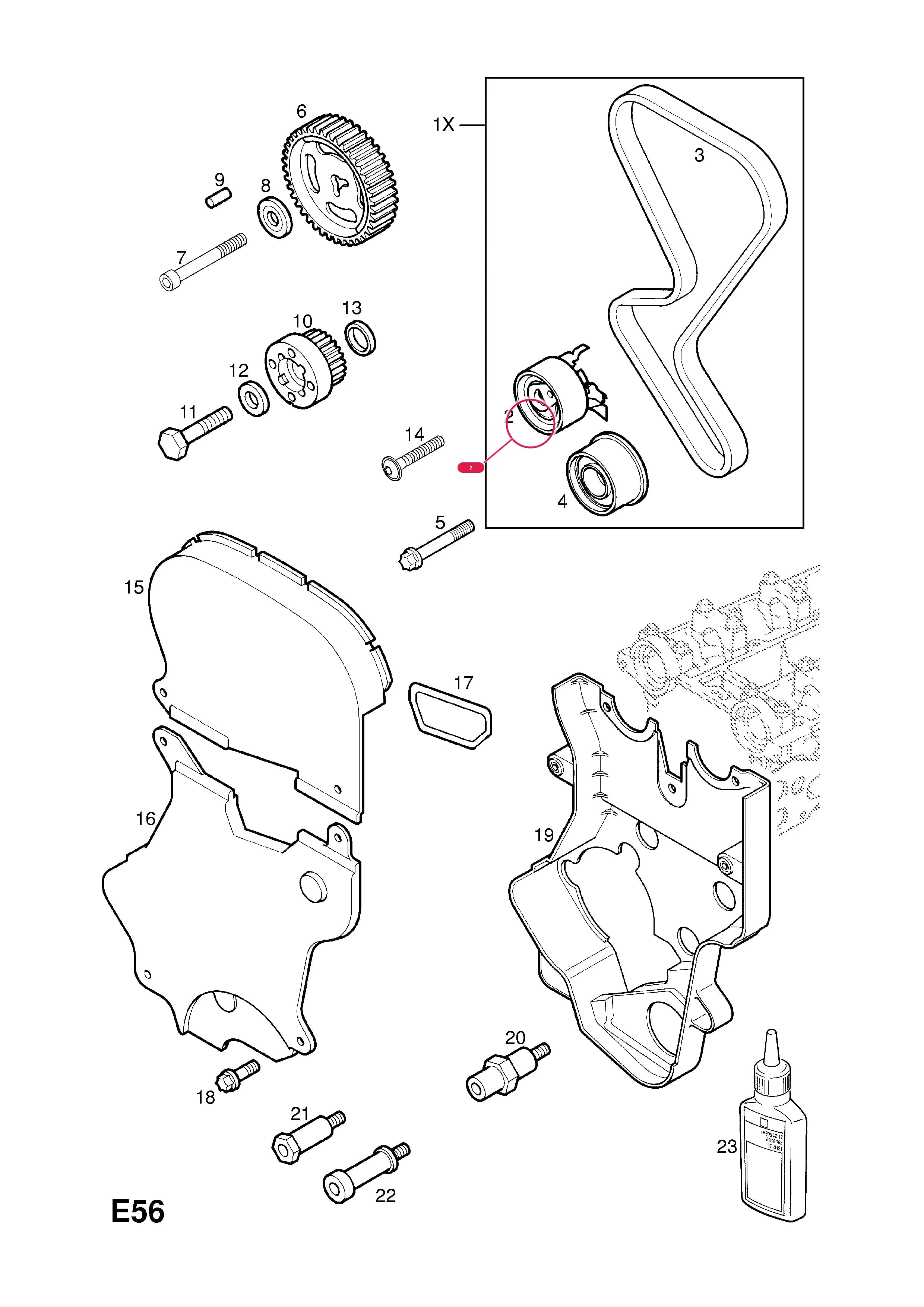 -TENSIONER,TIMING BELT — Opel  ASTRA-H ( 2004 - ) — E ENGINE AND CLUTCH › 8 Z20LEL[LCF],Z20LER[LU2],Z20LEH[LPI] PETROL ENGINES