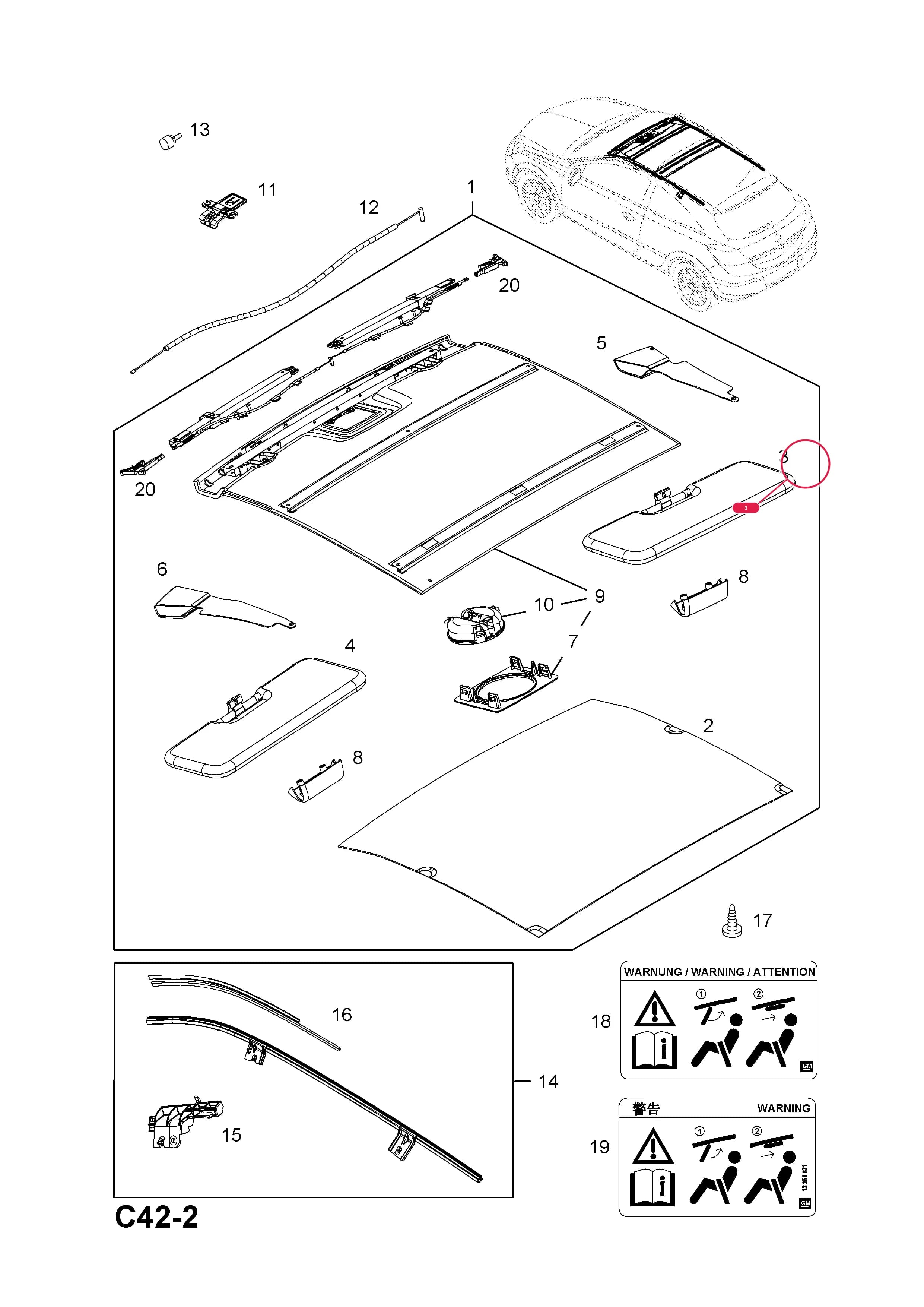 -VISOR,SUN,ANTHRACITE,RH  (PRODUCTION NO. 13191739) — Opel  ASTRA-H ( 2004 - ) — C BODY INTERIOR FITTINGS › 29 SUN VISOR
