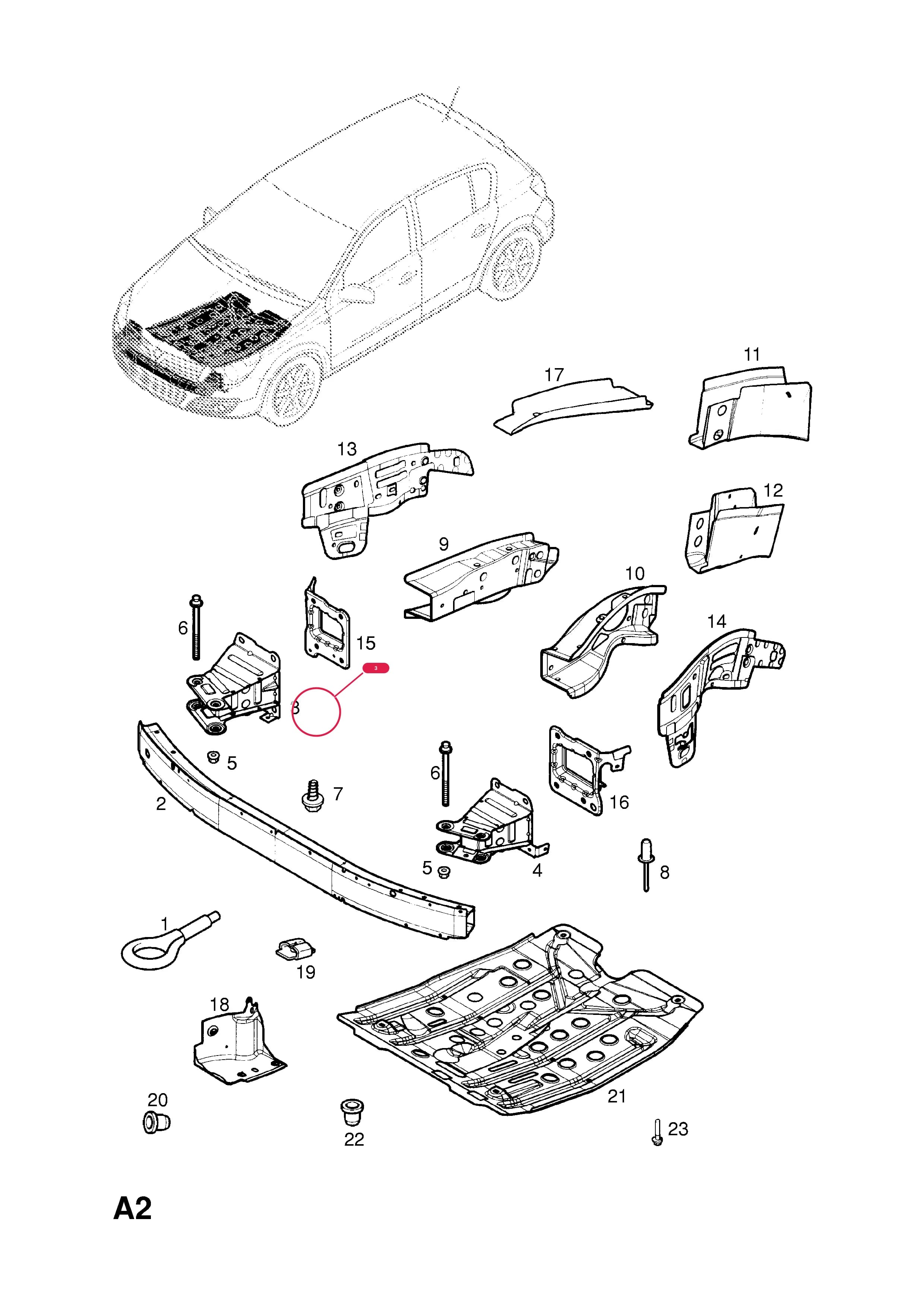 ABSORBER,IMPACT,RH  (PRODUCTION NO. 24452468) — Opel  ASTRA-H ( 2004 - ) — A BODY SHELL AND PANELS › 2 UNDERBODY