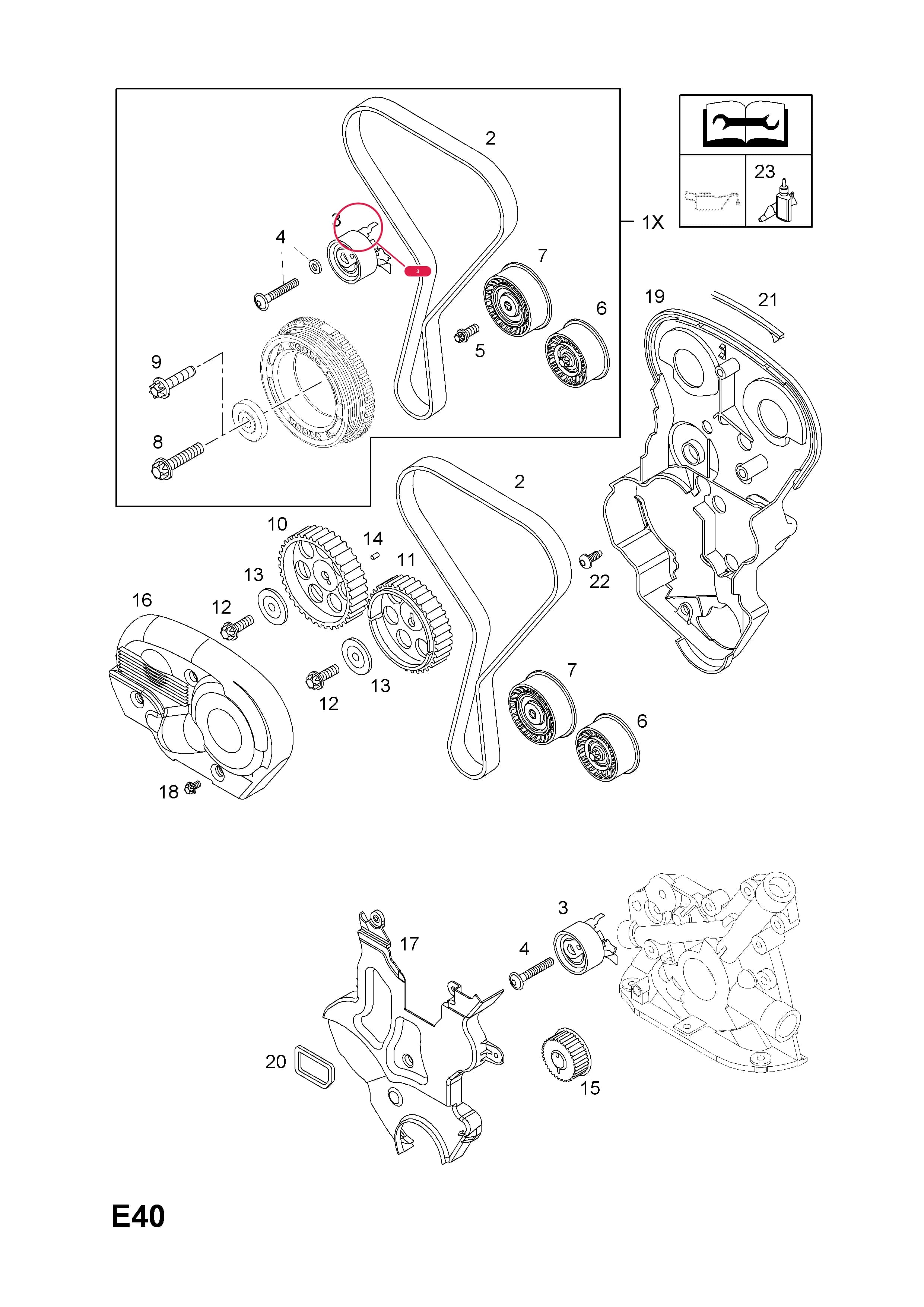 -TENSIONER,TIMING BELT (NLS.- USE 55567191  6 36 654) — Opel  ASTRA-H ( 2004 - ) — E ENGINE AND CLUTCH › 6 Z18XE[2H9] PETROL ENGINE