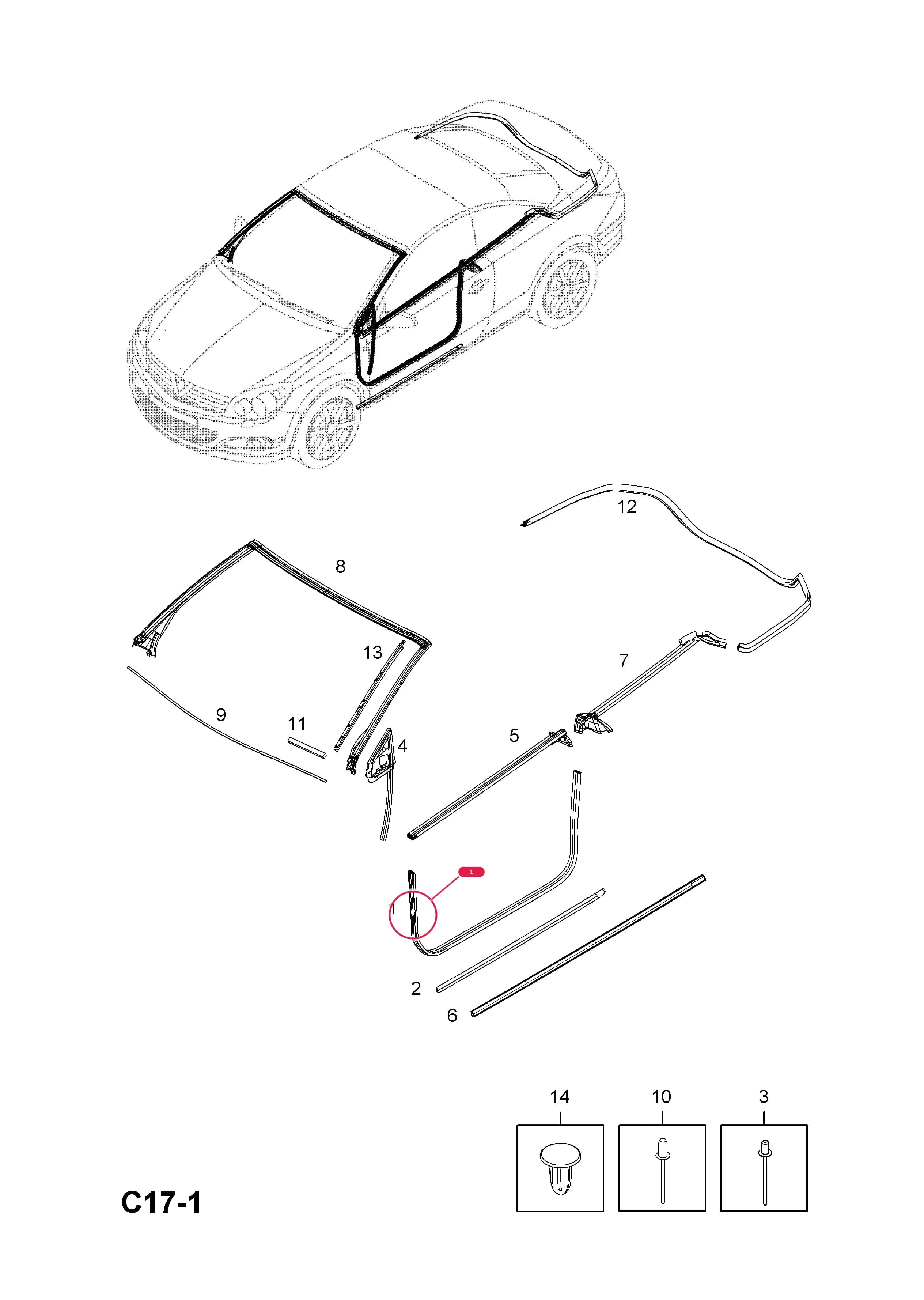 WEATHERSTRIP,FRONT DOOR — Opel  ASTRA-H ( 2004 - ) — C BODY INTERIOR FITTINGS › 7 WEATHERSTRIPS