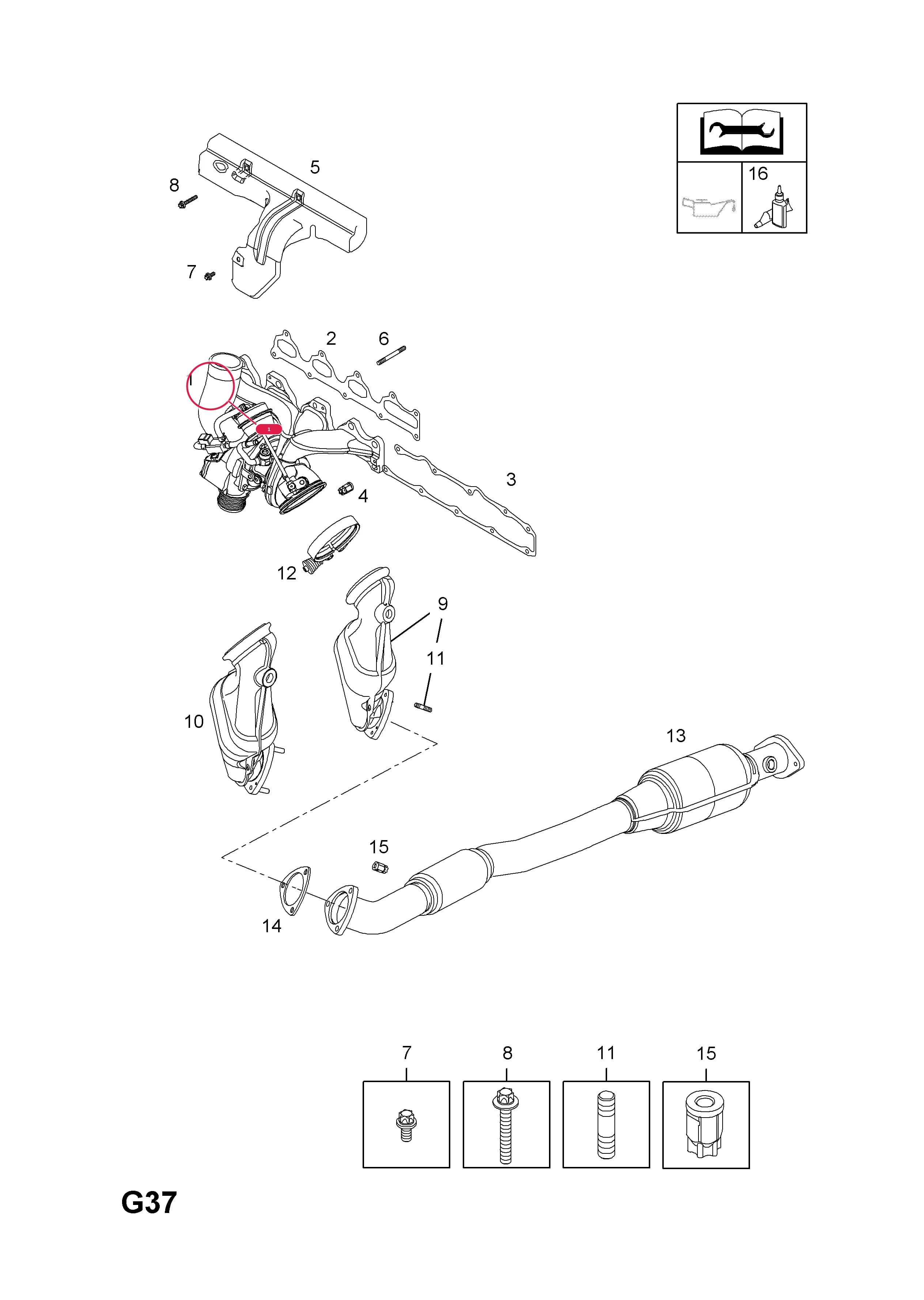 MANIFOLD,EXHAUST,WITH TURBOCHARGER,EXCHANGE (IDENT DZ) (EXCEPT VAUXHALL) (CORE RETURN NO. 95 06 697) — Opel  ZAFIRA-B ( 2005 - ) — G FUEL AND EXHAUST › 2 Z20LER[LU2],Z20LEH[LPI] PETROL ENGINES