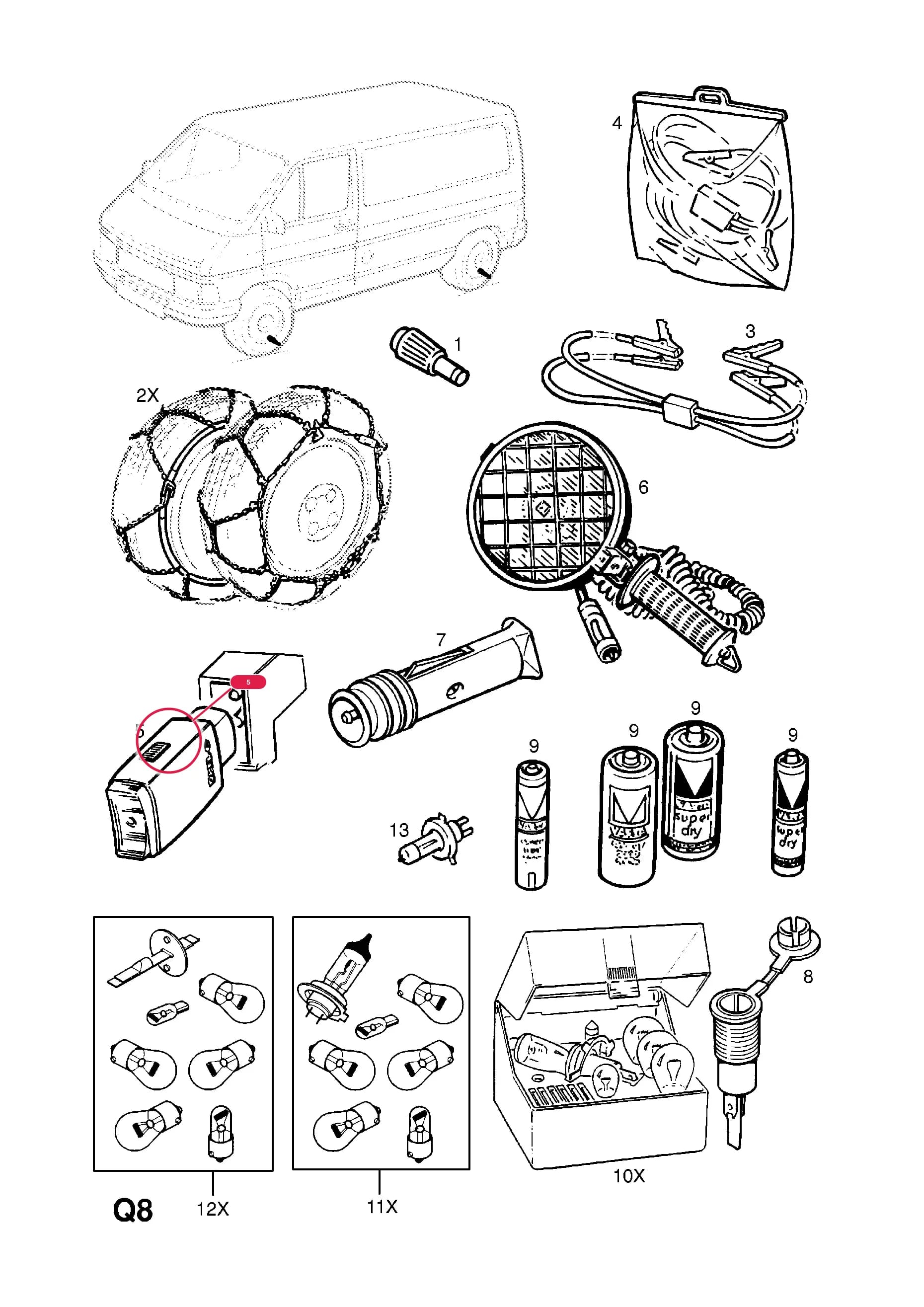 ACCU LIGHT (EXCEPT VAUXHALL) (NLS.- NO REPLACEMENT PART) — Opel  ARENA ( 1997 -  2001) — Q ACCESSORIES › 7 ELECTRICAL