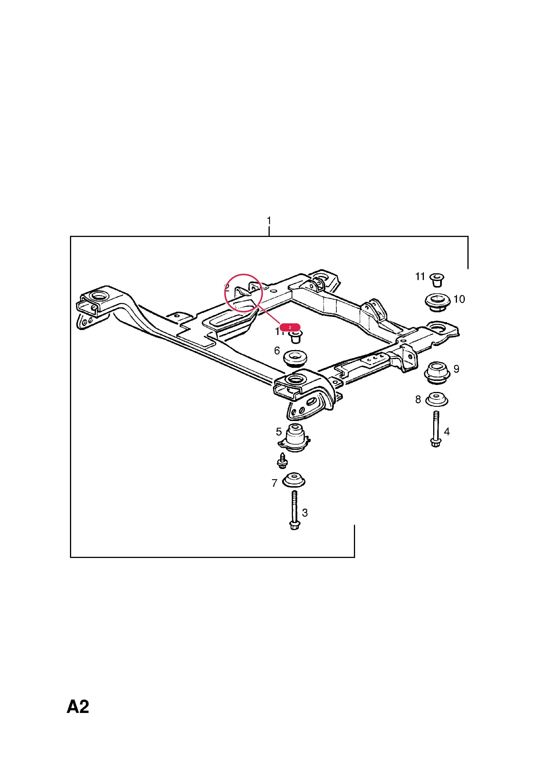 -FRAME,ASSY.,ENGINE AND FRONT SUSPENSION MOUNTING (IDENT. VIOLET) (NLS.- USE 10424593    2 00 103) — Opel  SINTRA ( 1997 -  1999) — A BODY SHELL AND PANELS › 2 UNDERBODY