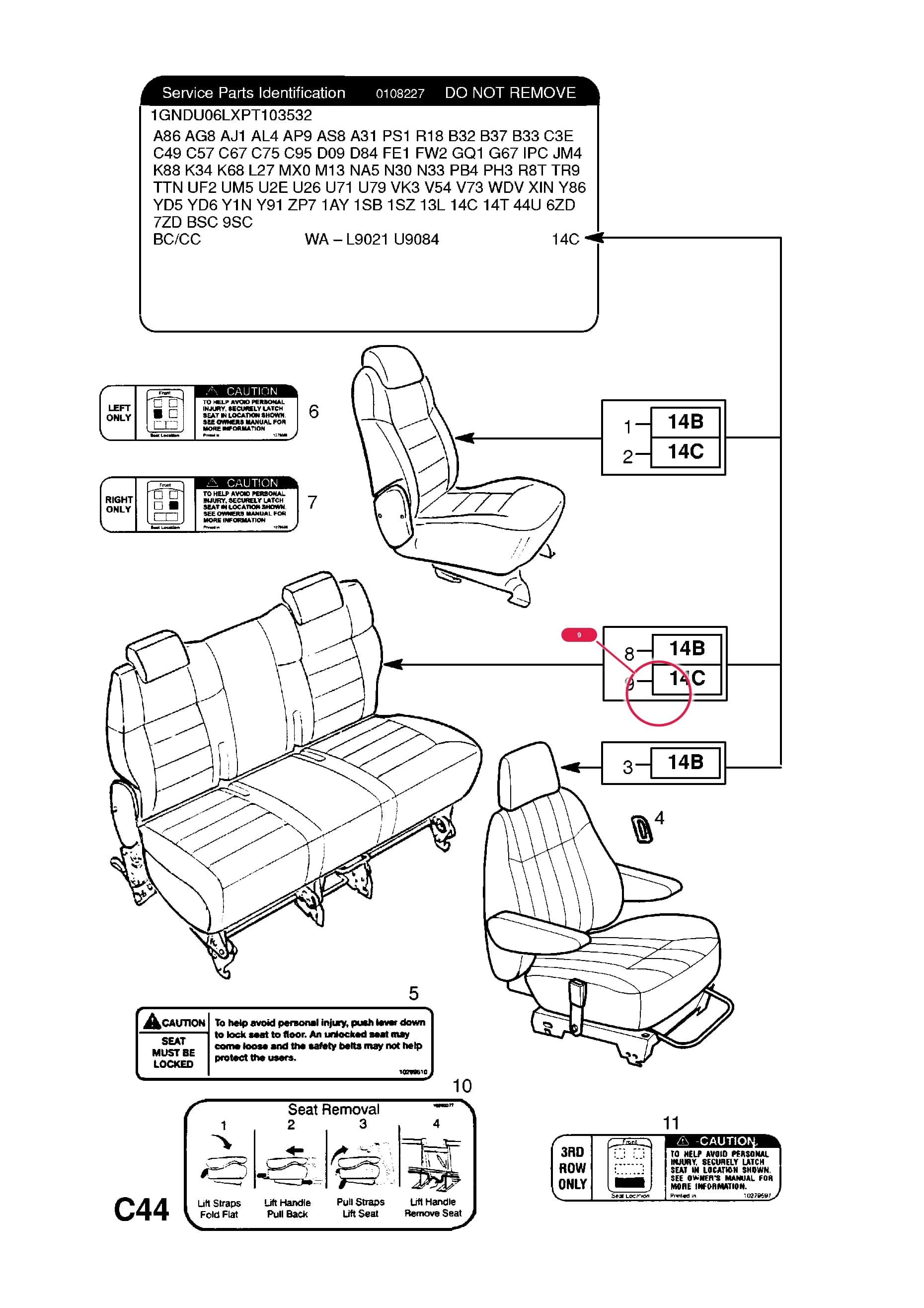 SEAT,ASSY.,REAR (FOR FOLDING PASSENGER SEAT) (TRIM COMBINATION CODE 14C) (CIRCUS) (NLS.- NO REPLACEMENT PART) — Opel  SINTRA ( 1997 -  1999) — C BODY INTERIOR FITTINGS › 26 REAR SEAT FRAME AND FITTINGS