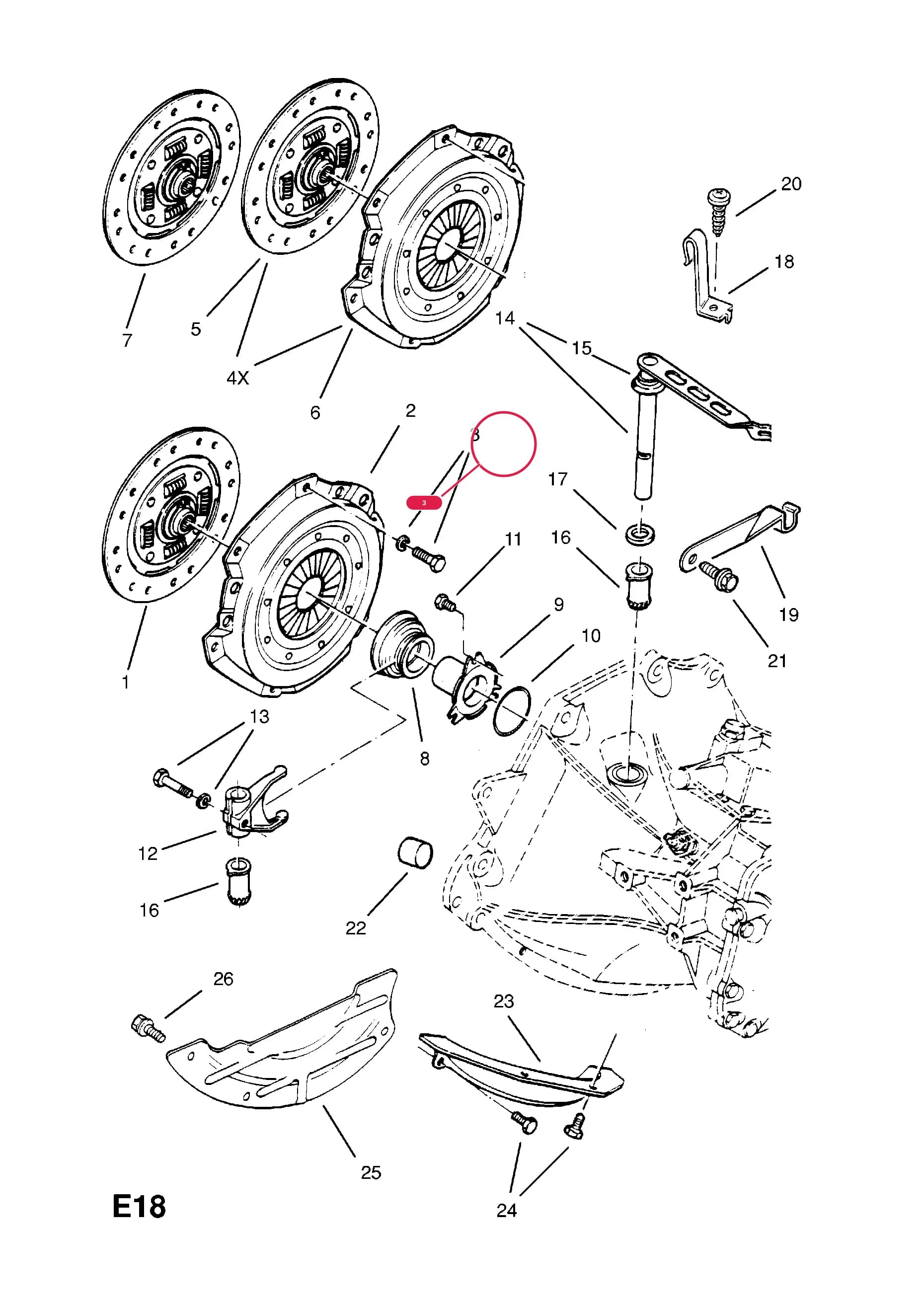 SCREW,HEX.HD.,CLUTCH TO FLYWHEEL (NLS.- USE 90444148     6 66 972)  (PRODUCTION NO. 55572321) — Opel  CALIBRA ( 1989 -  1997) — E ENGINE AND CLUTCH › 1 C20NE[LE4] PETROL ENGINE