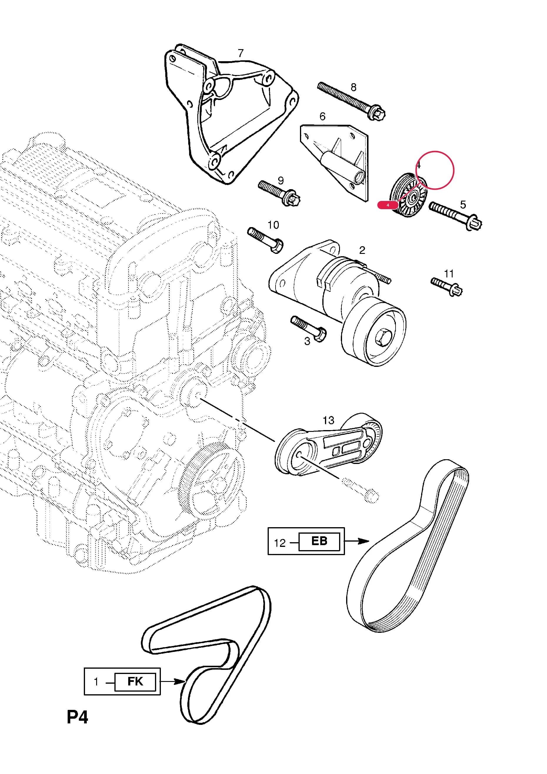ROLLER,RETURN,DRIVE BELT — Opel  SPEEDSTER ( 2001 -  2004) — P ELECTRICAL › 1 ENGINE AND COOLING