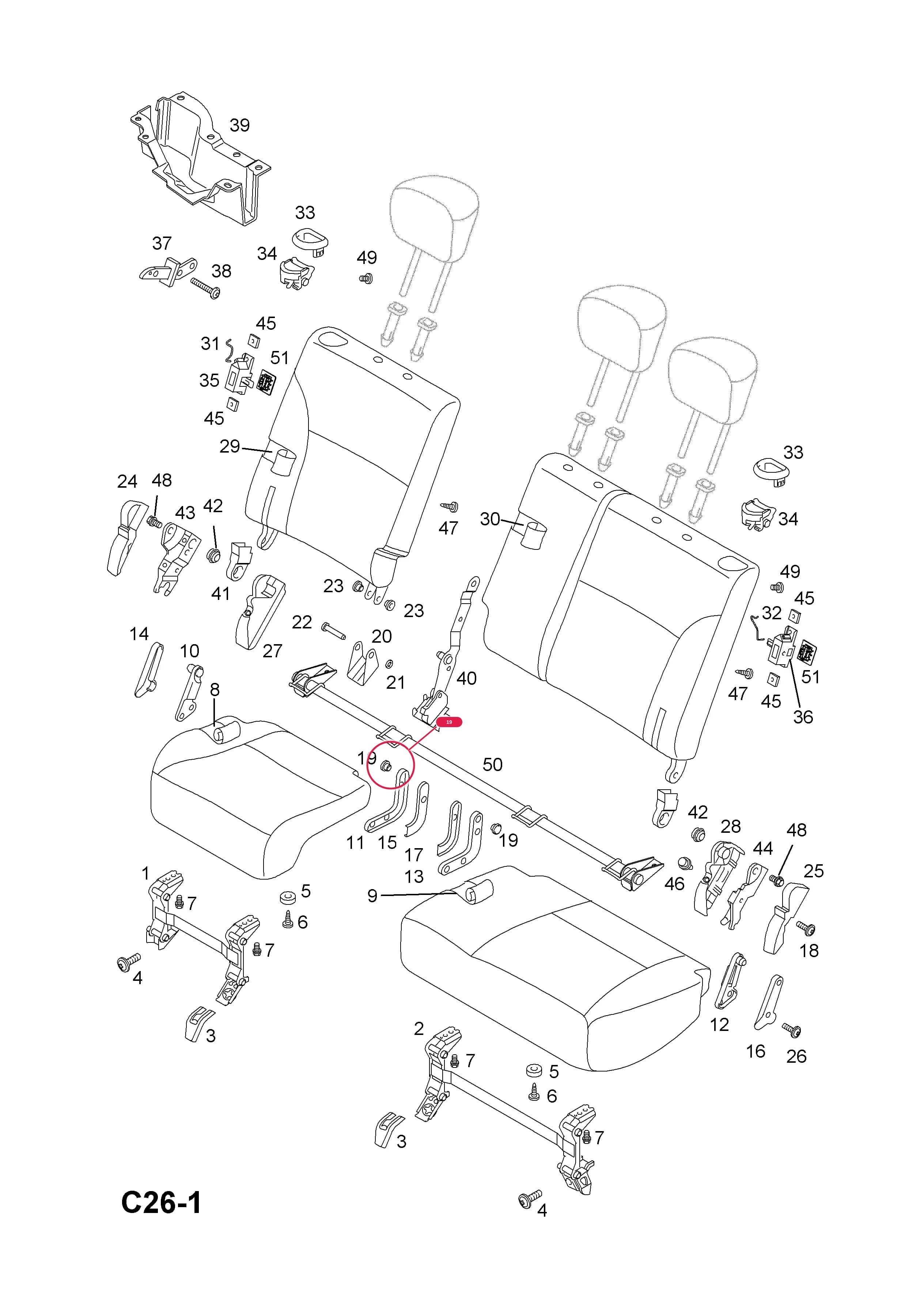 BUSH,REAR SEAT HINGE — Opel  AGILA-A ( 2000 -  2008) — C BODY INTERIOR FITTINGS › 20 REAR SEAT FRAME AND FITTINGS