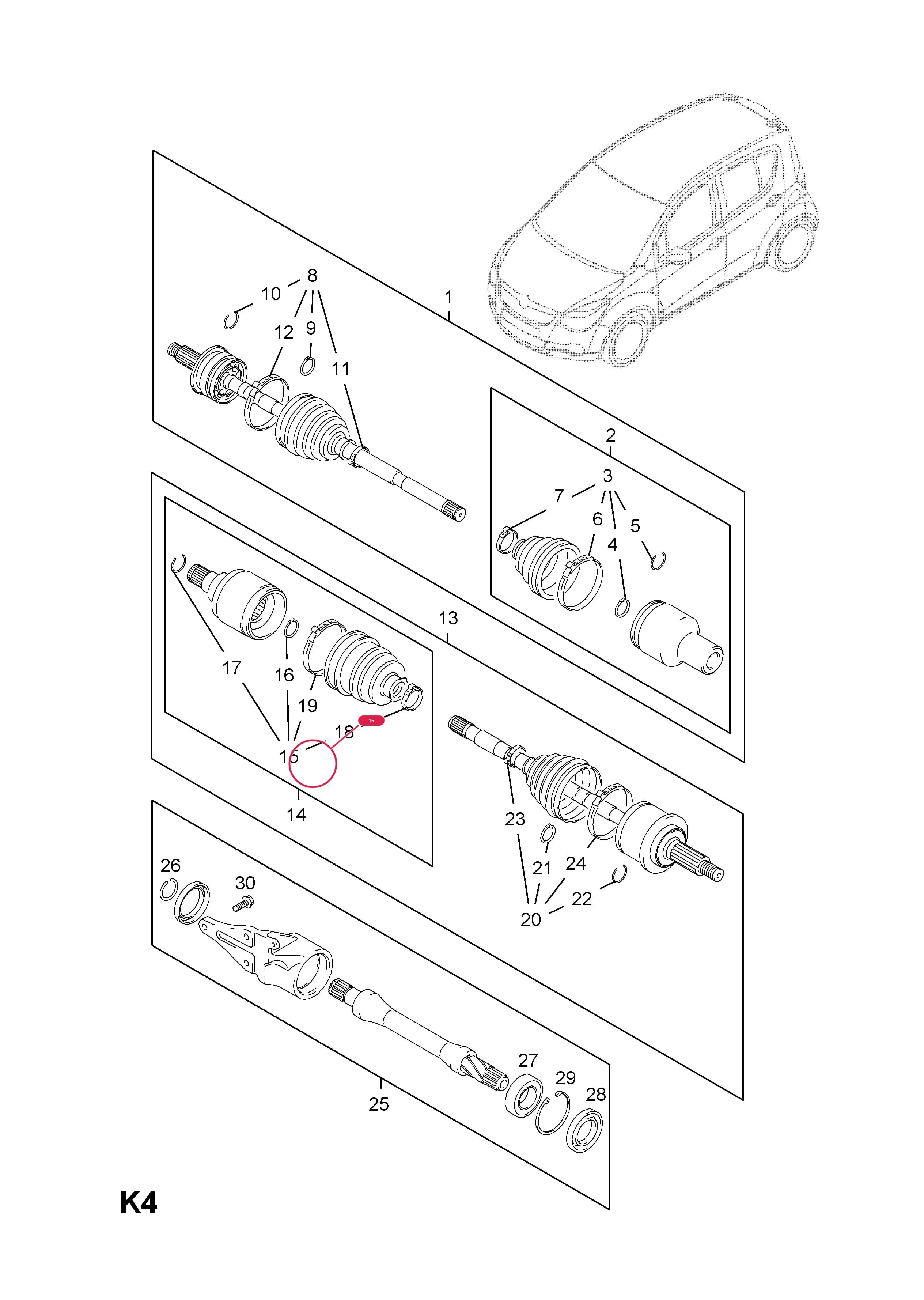 --BOOT,WITH CLAMPS,DRIVE SHAFT,INNER — Opel  AGILA-B ( 2008 - ) — K FRONT AXLE AND SUSPENSION › 3.FRONT AXLE DRIVE SHAFT