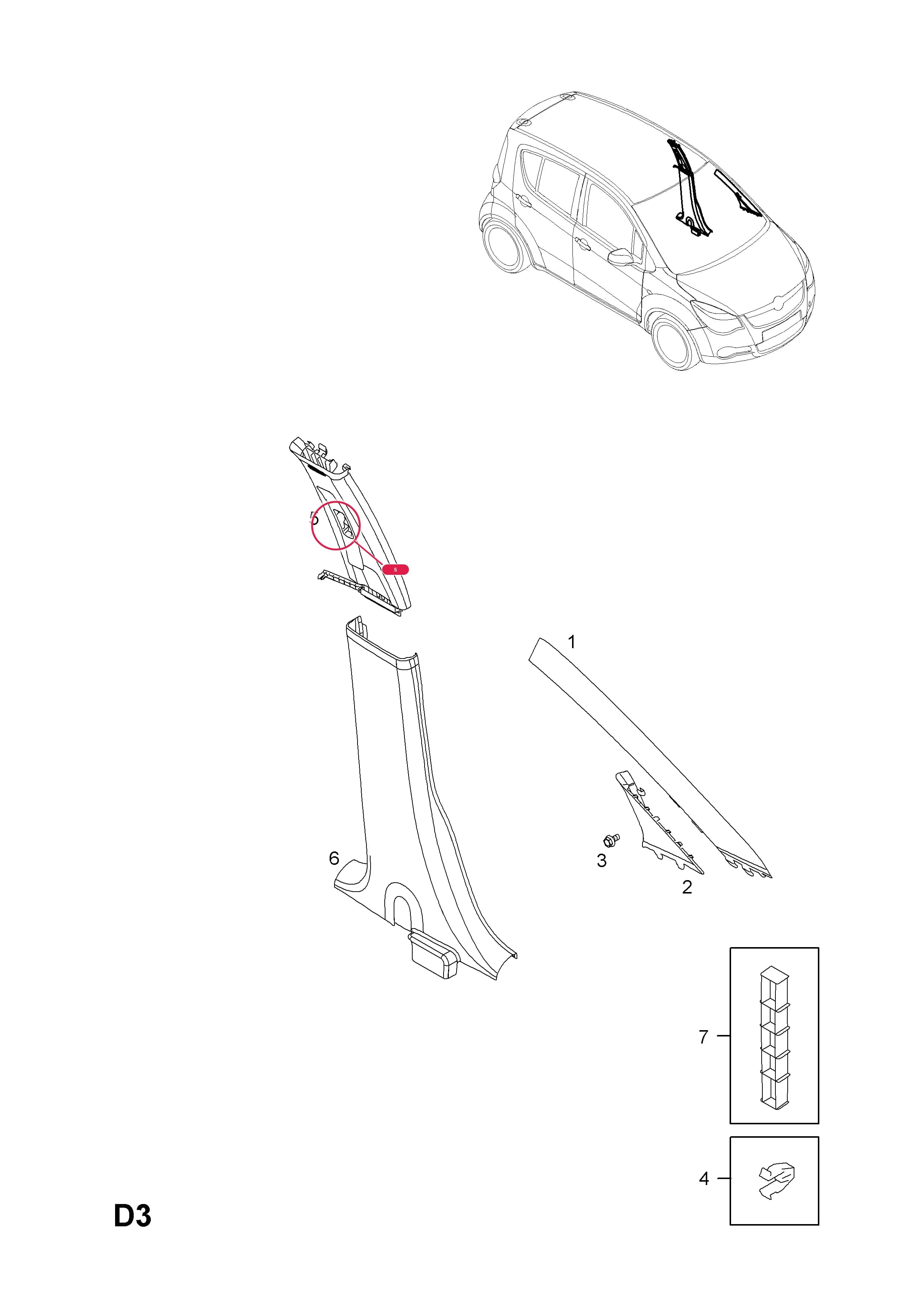 TRIM,ASSY.,CENTRE PILLAR,UPPER,RH,GREY (EXCEPT CURTAIN AIR BAG) — Opel  AGILA-B ( 2008 - ) — D BODY INTERIOR TRIM › 3 BODY SIDE TRIM